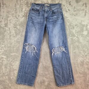 Levis Jeans Womens 29x29 Blue Denim Low Pro Straight Distressed Knees Cotton